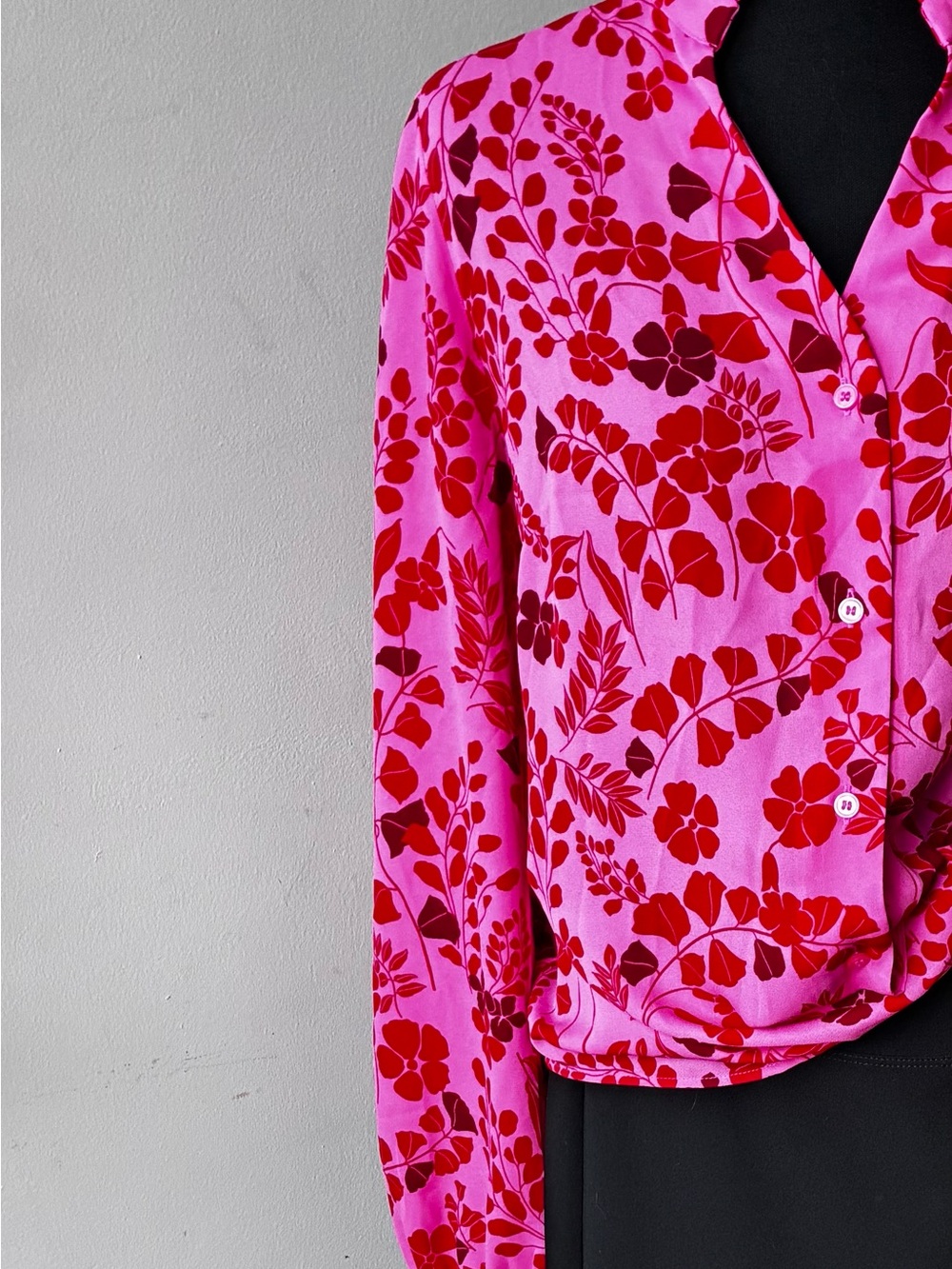 Pink Floral Button-Front Blouse